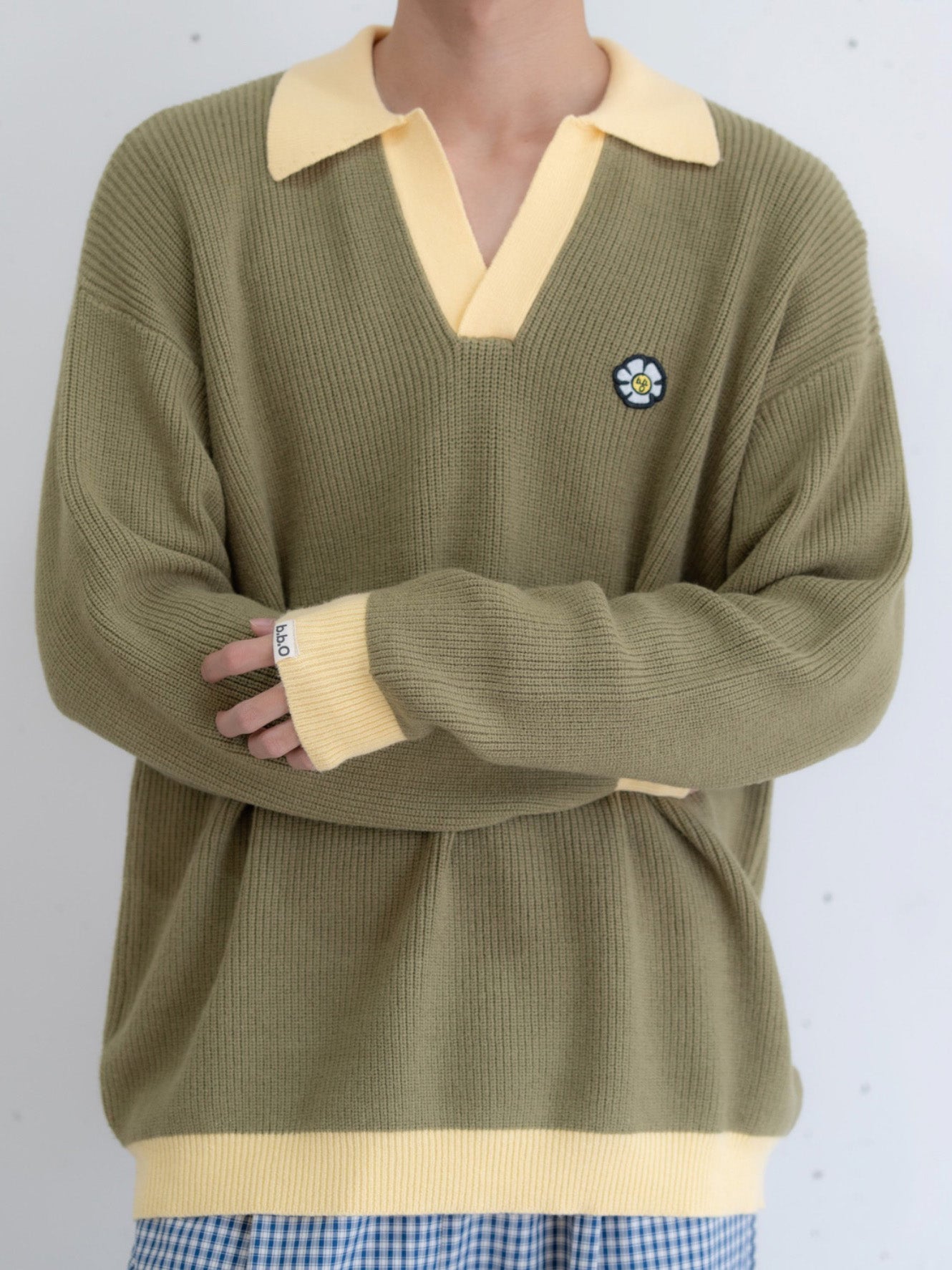 【bbO】フラワーアイコンバイカラーポロニット