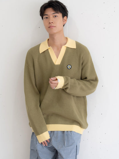 【bbO】フラワーアイコンバイカラーポロニット