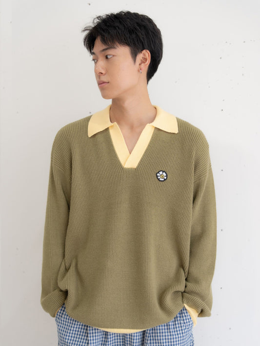 【bbO】フラワーアイコンバイカラーポロニット