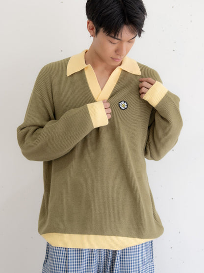 【bbO】フラワーアイコンバイカラーポロニット