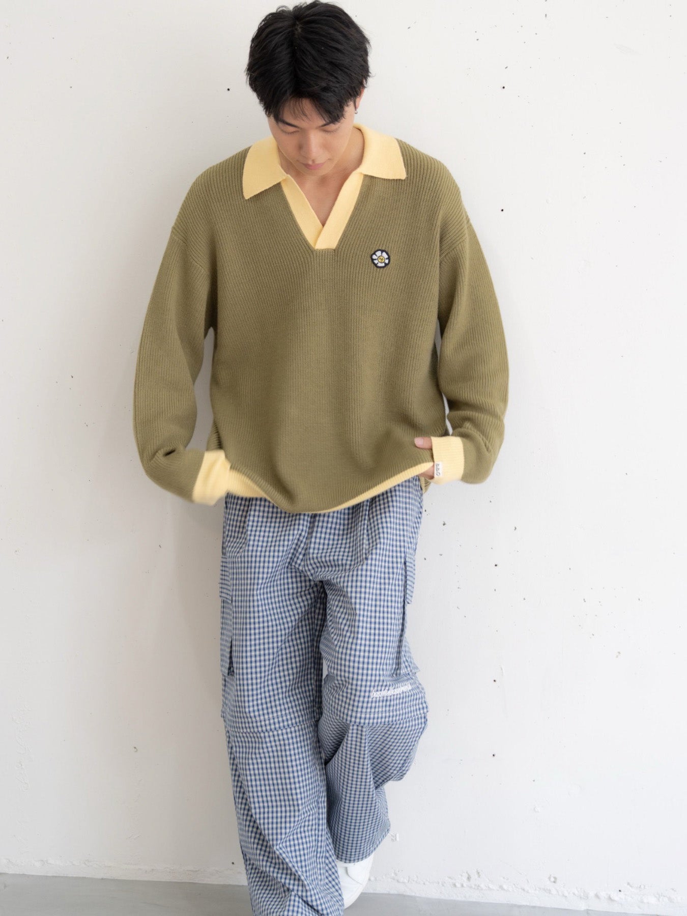 【bbO】フラワーアイコンバイカラーポロニット