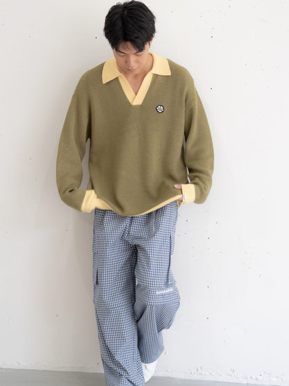 【bbO】フラワーアイコンバイカラーポロニット