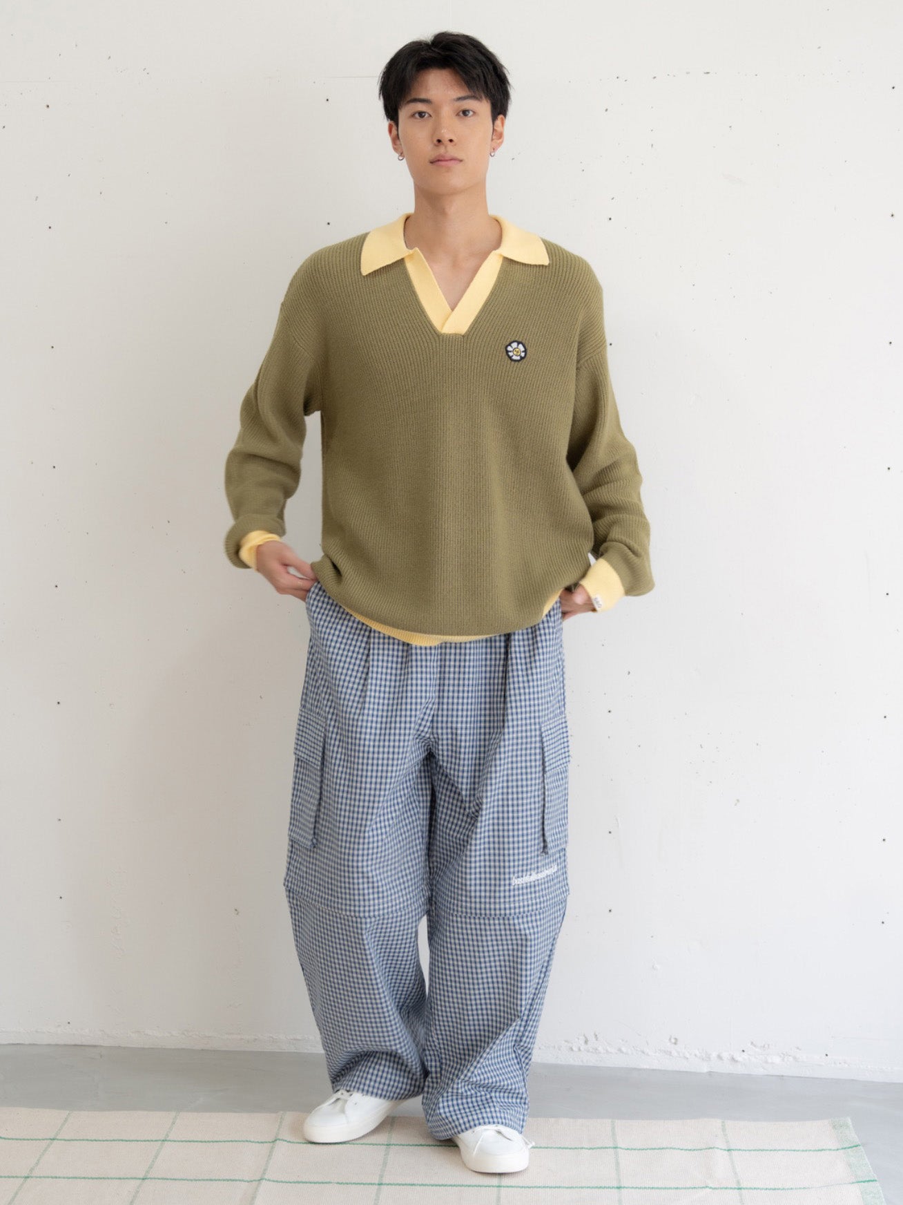 【bbO】フラワーアイコンバイカラーポロニット