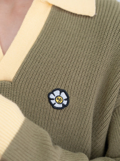 【bbO】フラワーアイコンバイカラーポロニット