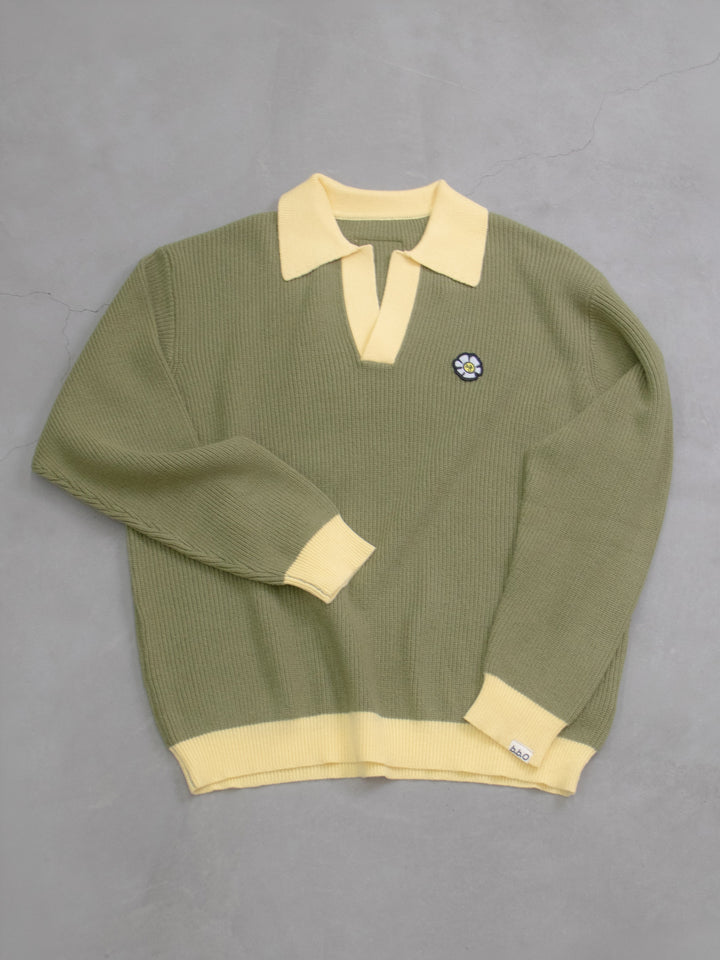 [SET]【bbO】フラワーアイコンバイカラーポロニット+【bbO】チェック柄2WAYカーゴポケットパンツ(2set)
