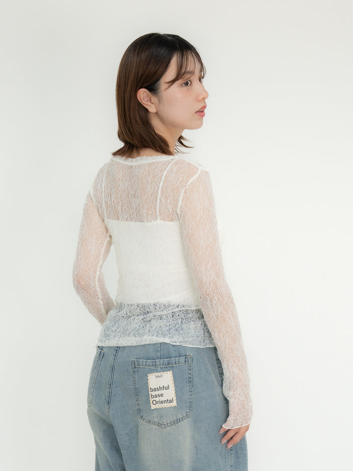 【bbO】ストレッチレースロングスリーブトップス
