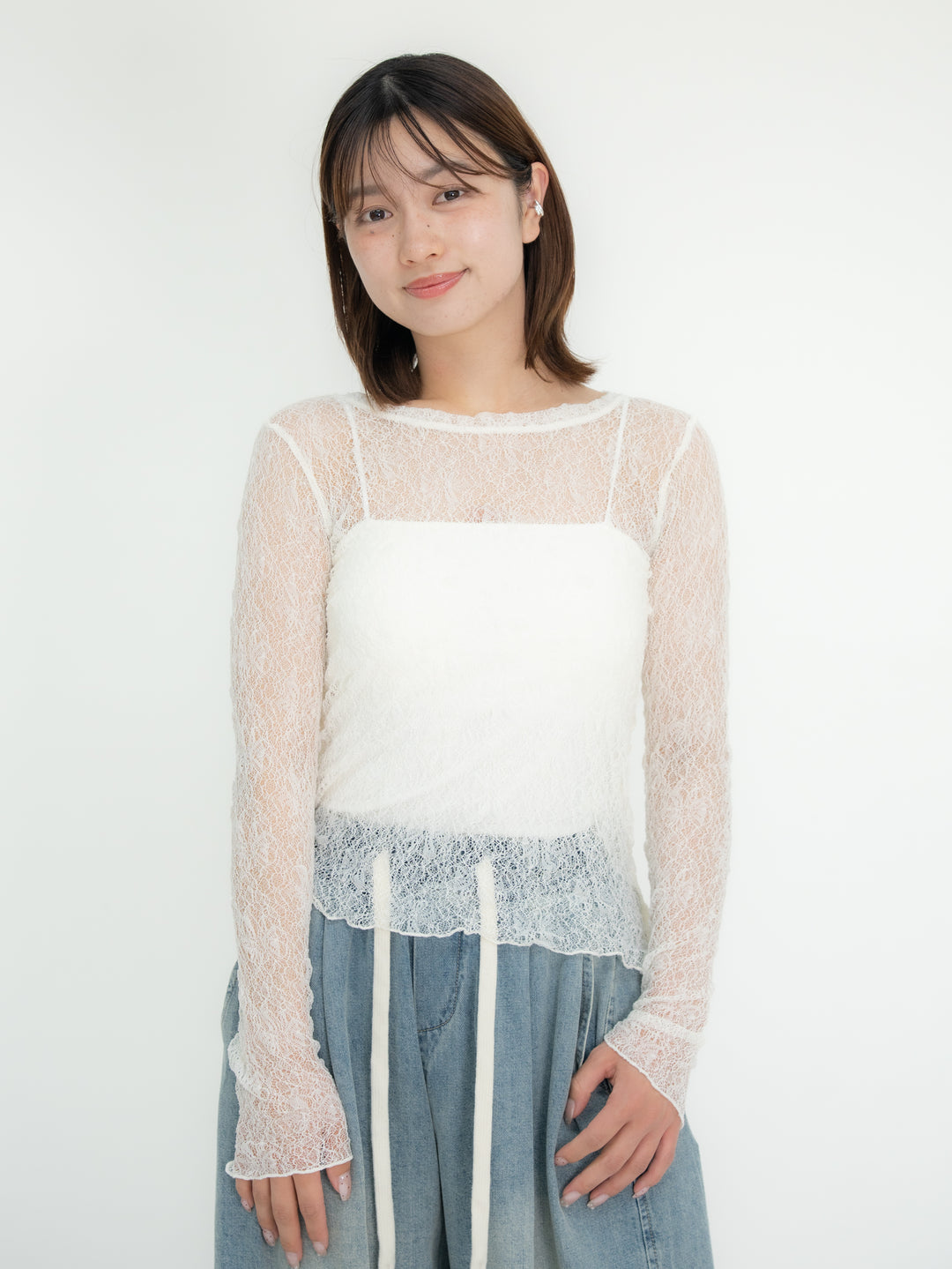 【bbO】ストレッチレースロングスリーブトップス