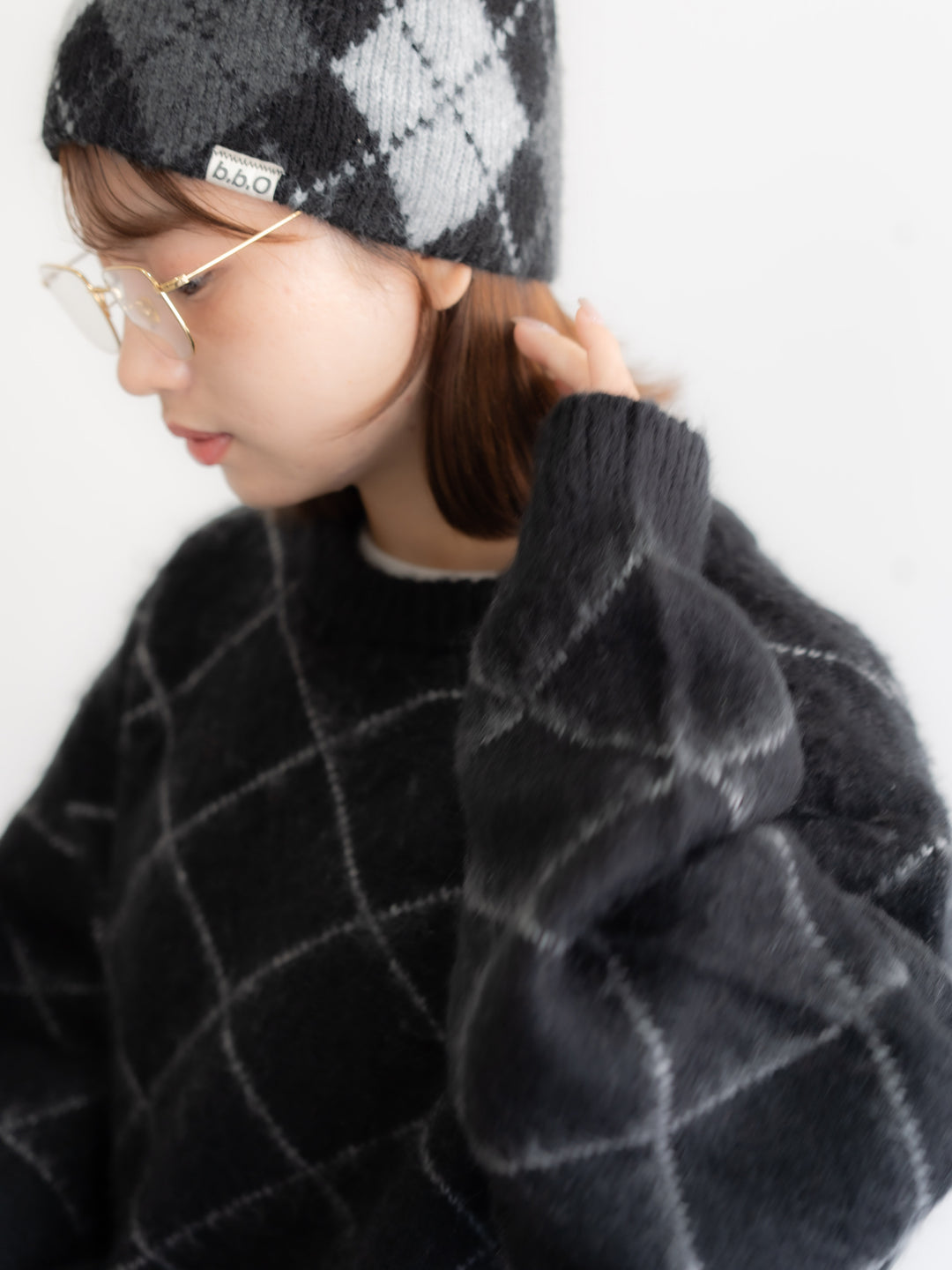【bbO】シャギーモヘアタッチダイヤニットプルオーバー